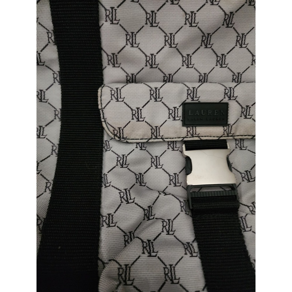 Lauren Ralph Lauren Monogram Jacquard Tote Bag Gray Black RL Logo Buckle Pocket - Picture 2 of 6